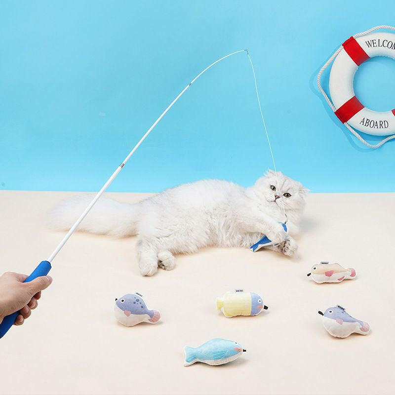 [SG Stock] Zeze cat teaser retractable handle fishing pet toy with catnip