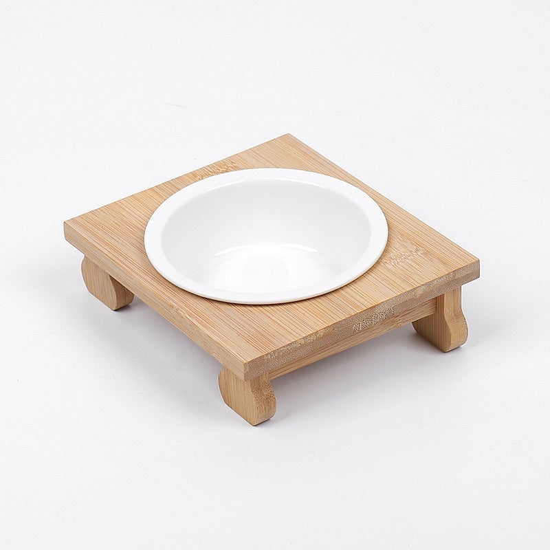 [SG Stock] Pet eating feeding bowl ceramic double bowl with wooden stand