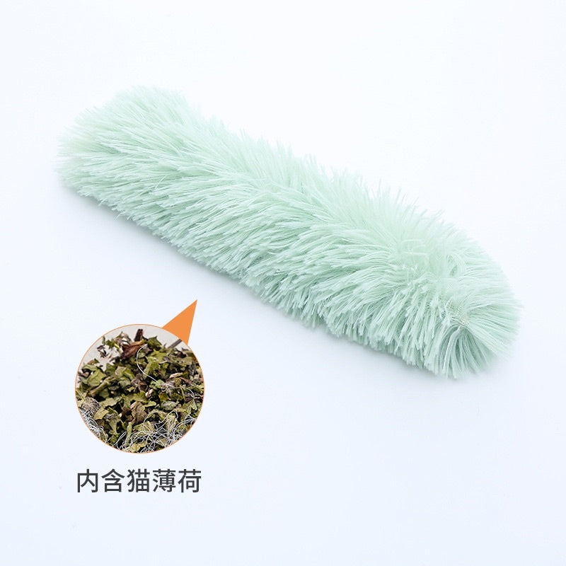 Cat fluffy worm bitting chaser toy with plastic sound paper and catnip