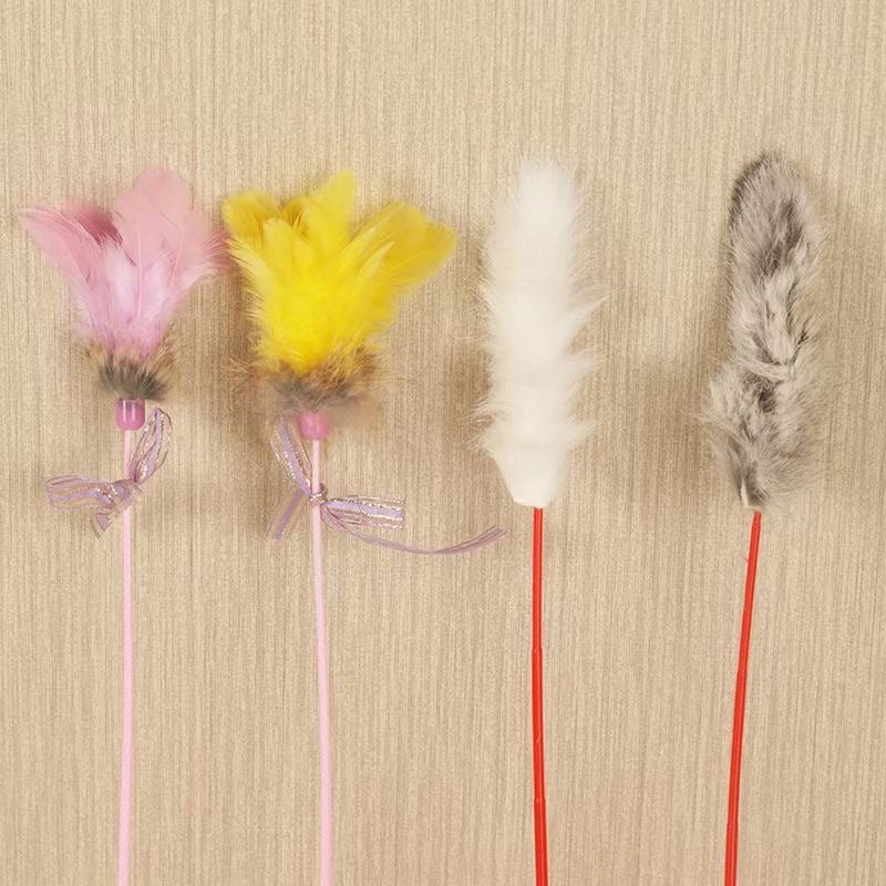 Cat teaser rabbit fur feather cat toy pet toy 🦯 stick wand