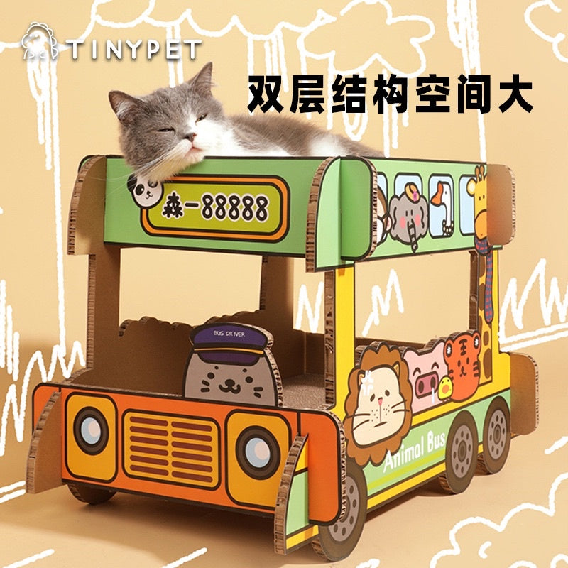 TinyPet deku double deck cat scratch board 🚌 pet house bed zoo bus