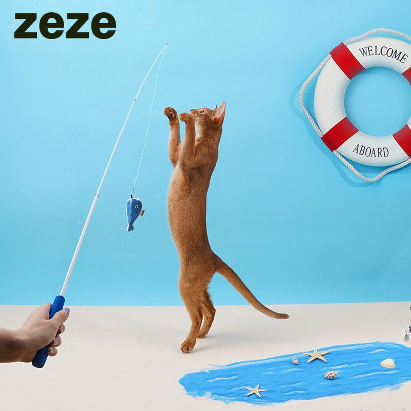 [SG Stock] Zeze cat teaser retractable handle fishing pet toy with catnip