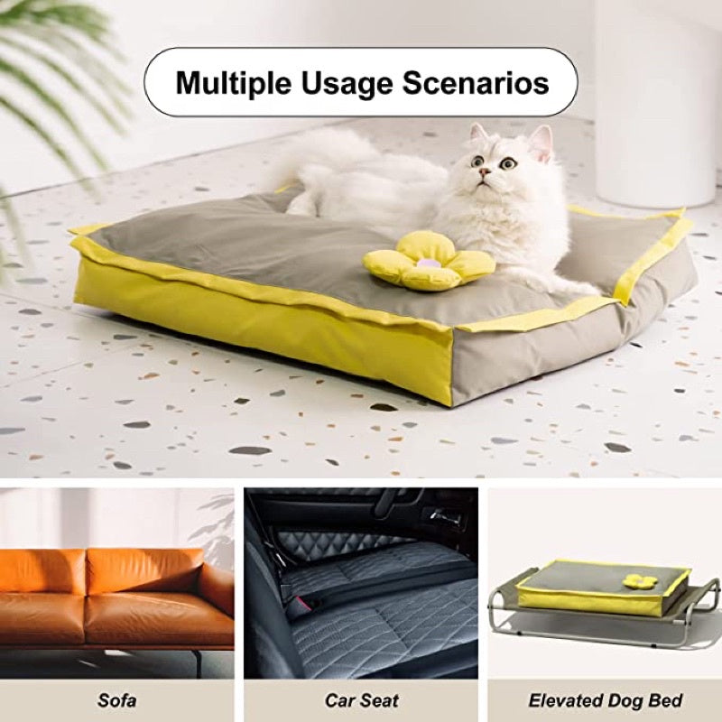 MEWOOFUN Cat Dog Bed Mat with Removable Washable Mat Cover Anti-Slip Bottom Design Dog Bed for Small Dog yellow flower
