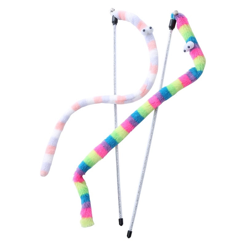 Cat fluffy long worm 🐛 teaser pet toy with bell