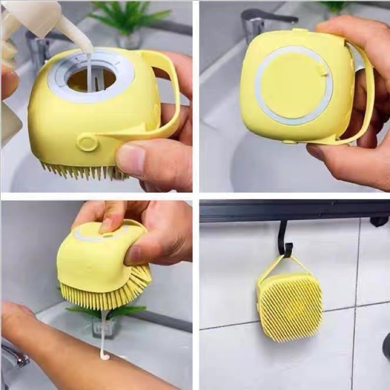 Pet washing silicon rubber brush soft grooming comb shampoo container