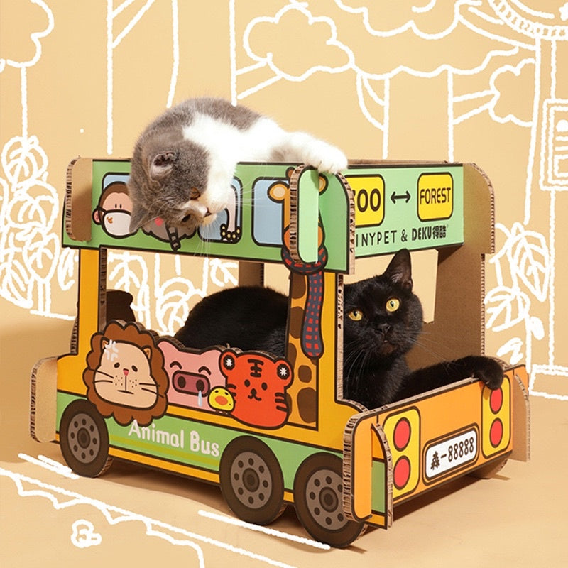 TinyPet deku double deck cat scratch board 🚌 pet house bed zoo bus
