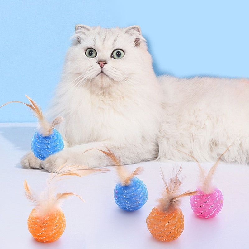 Cat chasing ball spring tube with feather and bell pet toy
