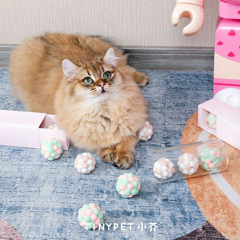 [SG] Cat toy soft ball with bell elastic fluffy pet toy TinyPet