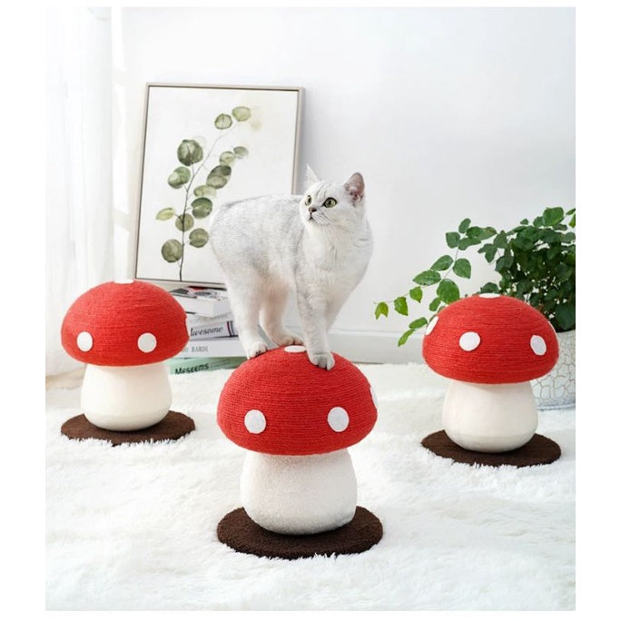 MeowFairy Cat scratch board pole Red Mushroom fun cat toy sisal