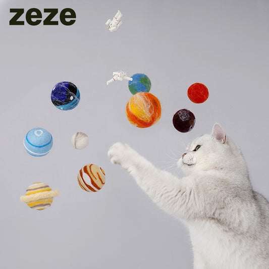Zeze felt chaser ball cat toy with catnip galaxy series gift set