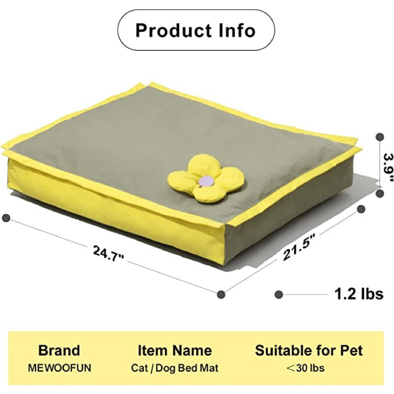 MEWOOFUN Cat Dog Bed Mat with Removable Washable Mat Cover Anti-Slip Bottom Design Dog Bed for Small Dog yellow flower