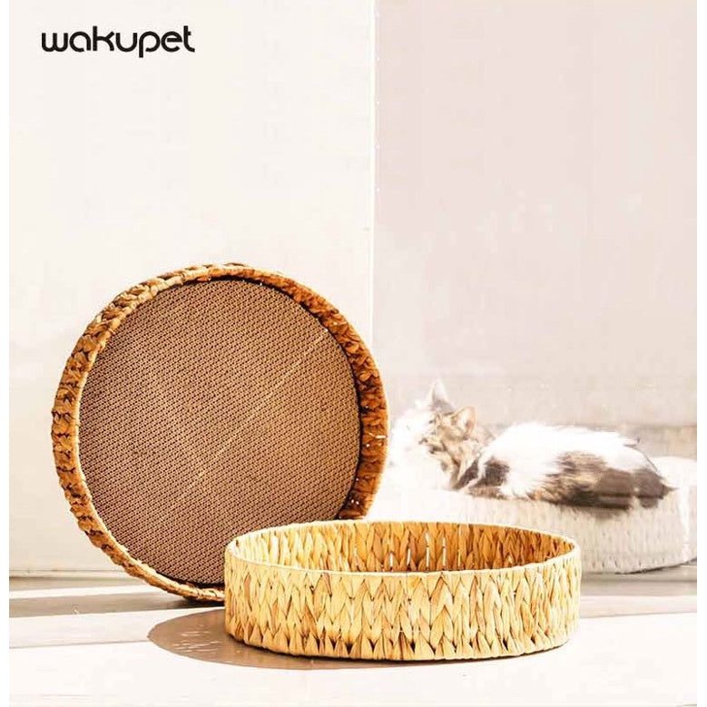 Wakupet cat round scratcher scratch board bed rattan handmade pet nest