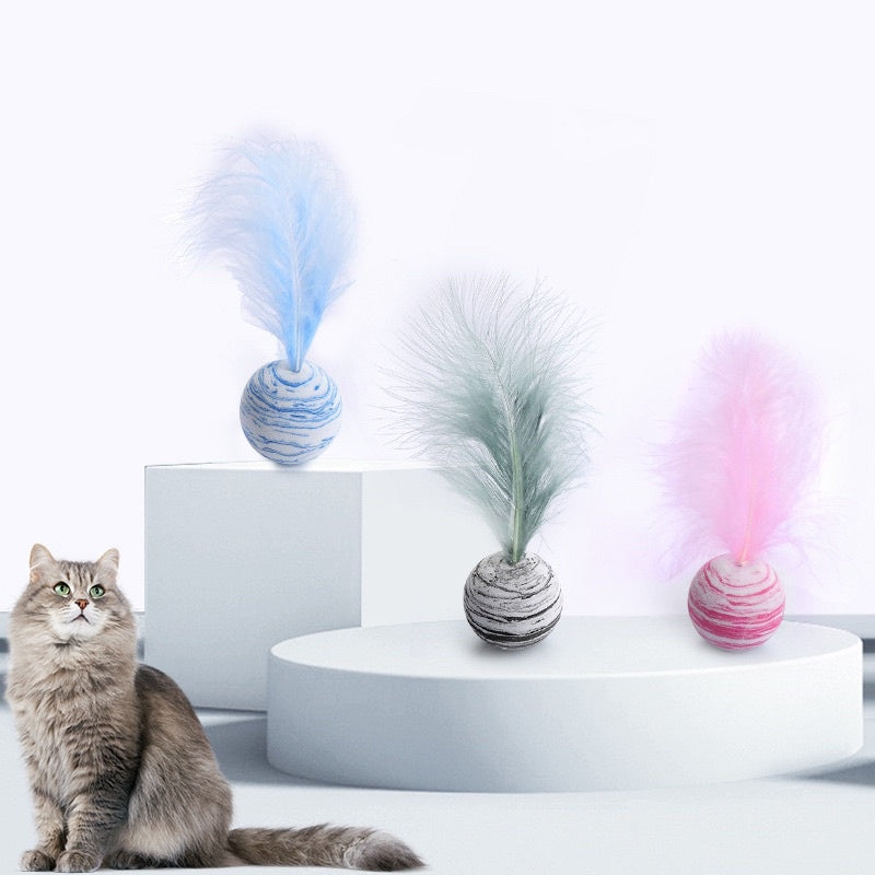Cat toy chaser ball EVA with feather pet bitting toy