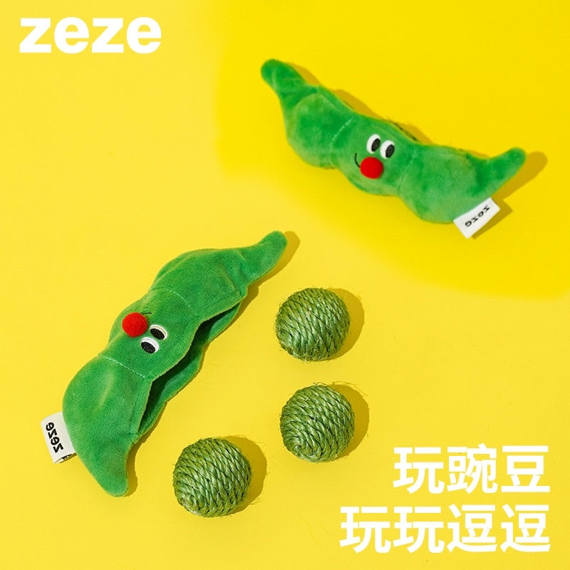 Zeze green peas bean 🫘 cat toy sisal ball with sound