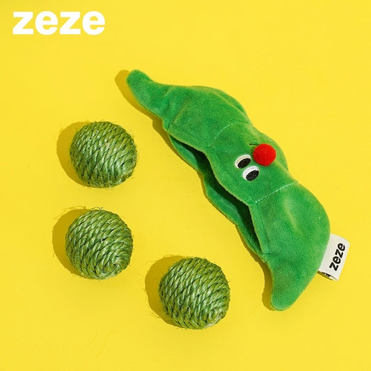 Zeze green peas bean 🫘 cat toy sisal ball with sound