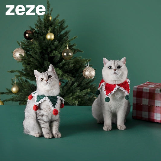Zeze Christmas 🎄 pet collar cat dog necklaces holiday decoration kintted cotton collar