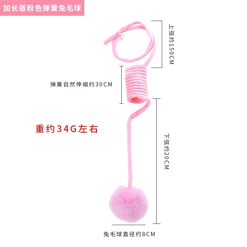 Cat toy soft spring with rabbit fur ball