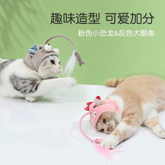 Cat hat with teaser big eye fish collar cap pet toy