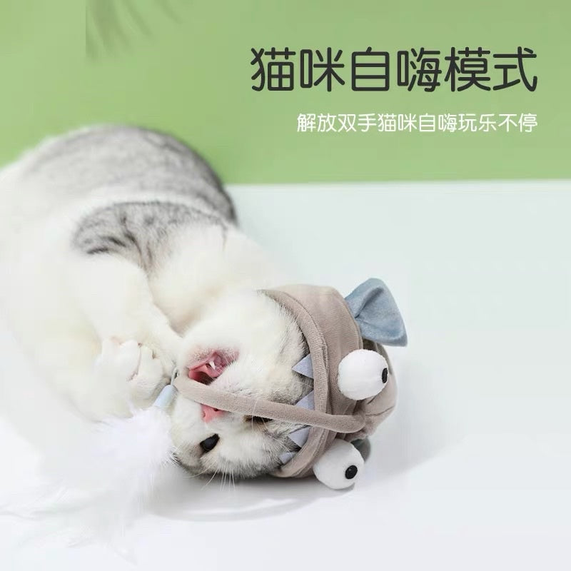 Cat hat with teaser big eye fish collar cap pet toy