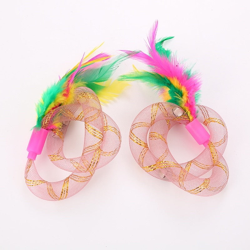 Cat toy soft plastic spring tube with feather twist chaser