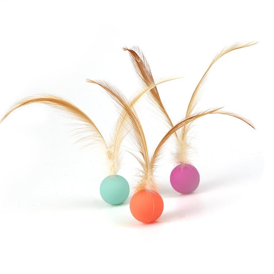 Cat toy chaser bouncing ball with feather 2.5cm pet toy
