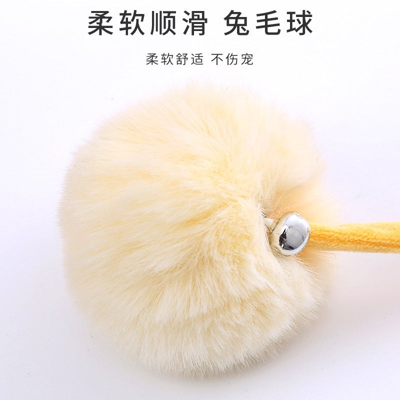 Cat toy soft spring with rabbit fur ball