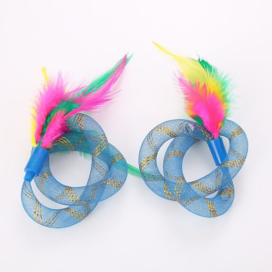 Cat toy soft plastic spring tube with feather twist chaser