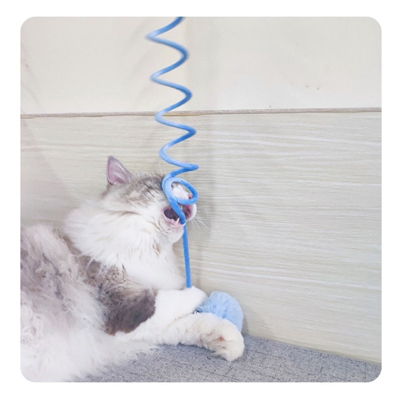 Cat toy soft spring with rabbit fur ball