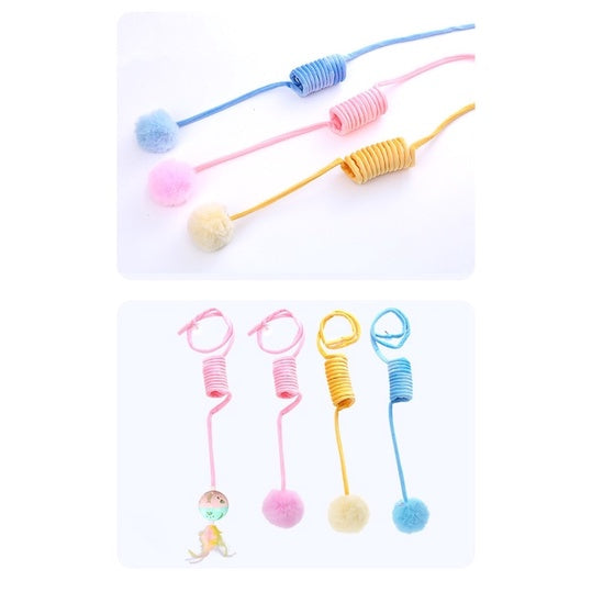 Cat toy soft spring with rabbit fur ball