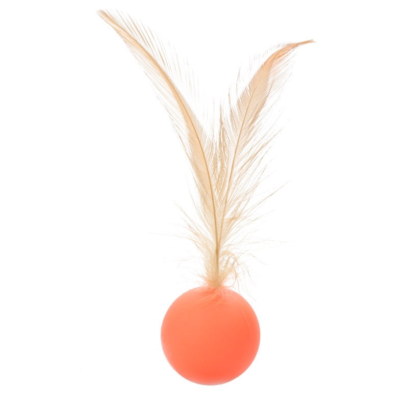 Cat toy chaser bouncing ball with feather 2.5cm pet toy