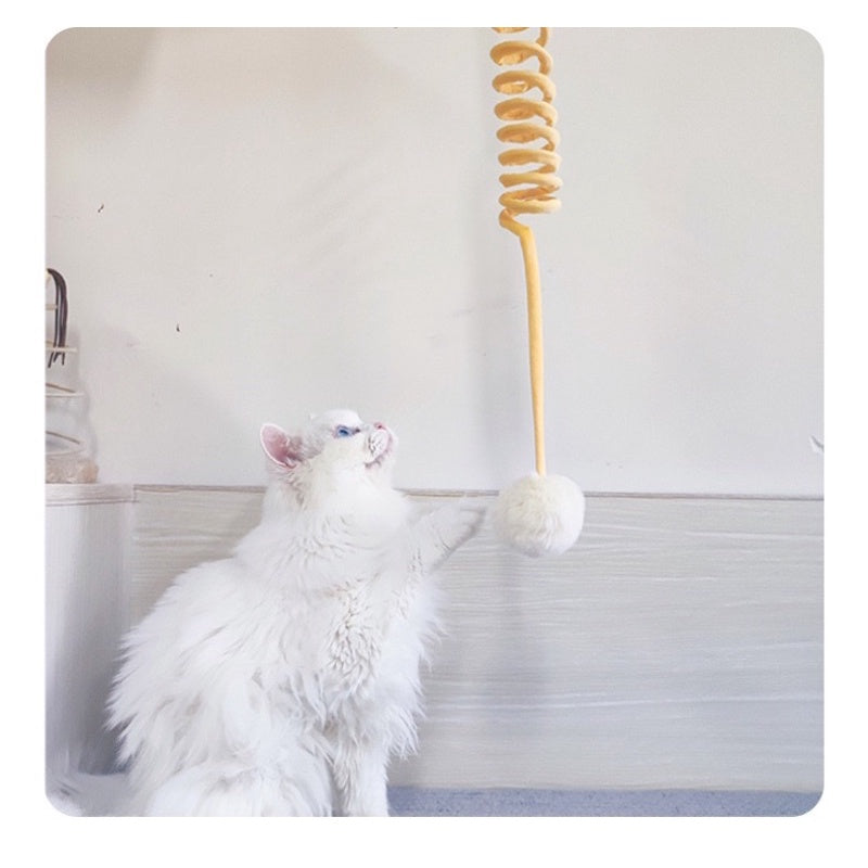 Cat toy soft spring with rabbit fur ball