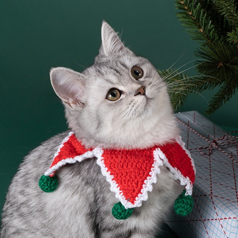 Zeze Christmas 🎄 pet collar cat dog necklaces holiday decoration kintted cotton collar