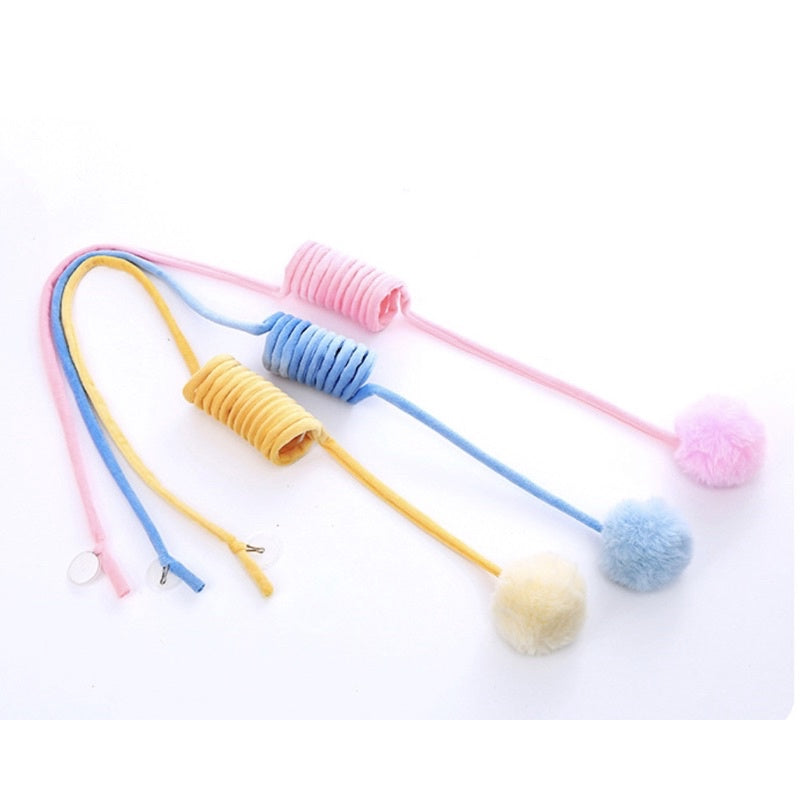 Cat toy soft spring with rabbit fur ball