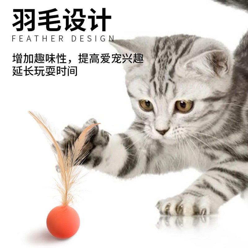 Cat toy chaser bouncing ball with feather 2.5cm pet toy