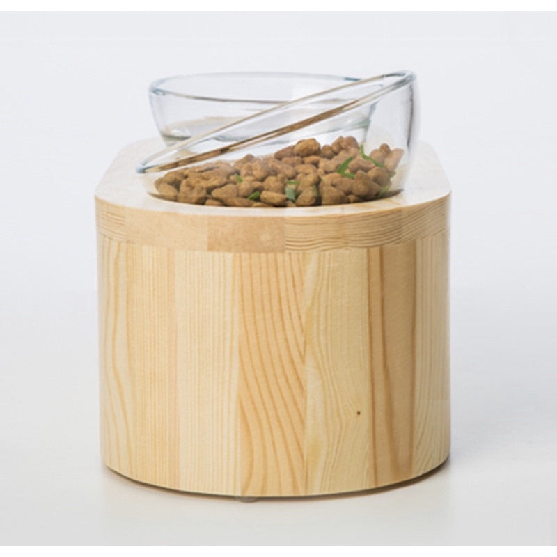 Wakupet Cat Feeding Double Bowls Pet Glass/Ceramic Wooden Rack