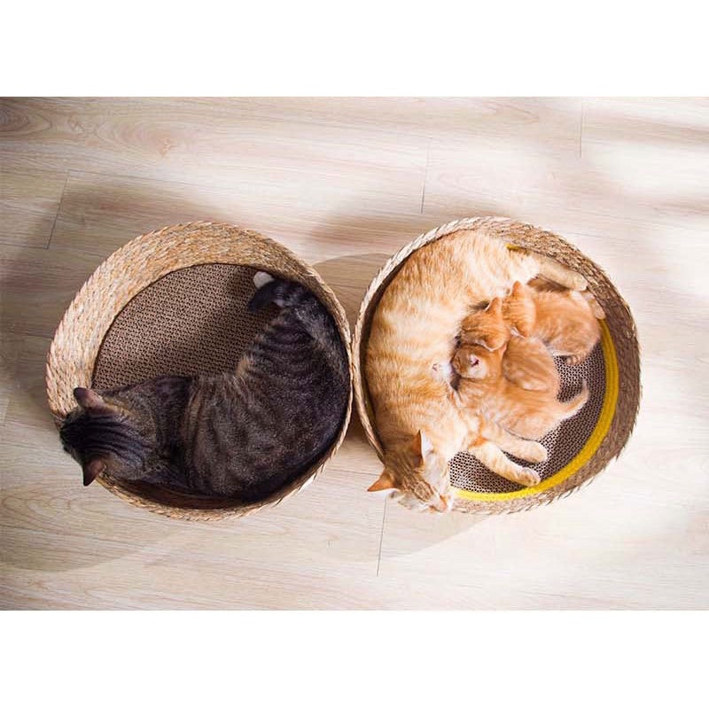 Wakupet hand made bulrush cotton knitted Cat Bed with scratch board scratcher
