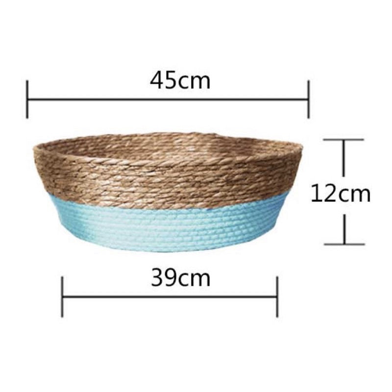 Wakupet hand made bulrush cotton knitted Cat Bed with scratch board scratcher