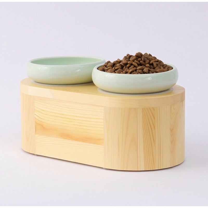 Wakupet Cat Feeding Double Bowls Pet Glass/Ceramic Wooden Rack