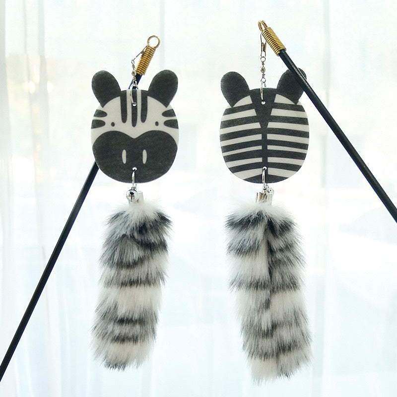 Animal series tail cat teaser pet toy wand stick chaser tiger and zebra