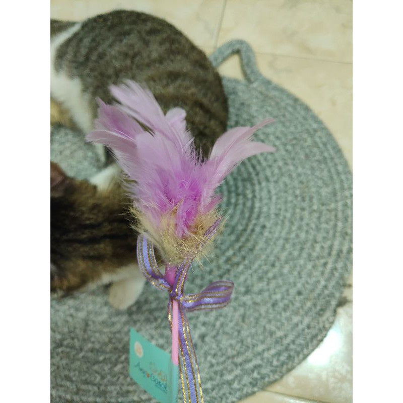 Cat teaser rabbit fur feather cat toy pet toy 🦯 stick wand