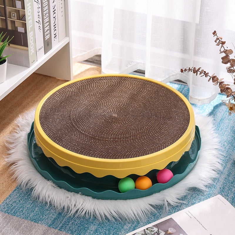 Cat scratch board round teaser tunnel chaser replaceable corrugated paper
