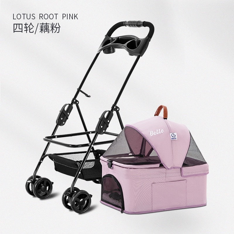[SG Stock] Bello SP02F cat dog trolley stroller car carrier four wheel detachable pet bag