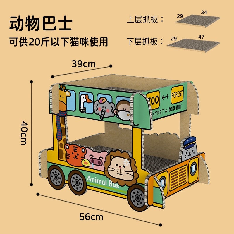 TinyPet deku double deck cat scratch board 🚌 pet house bed zoo bus