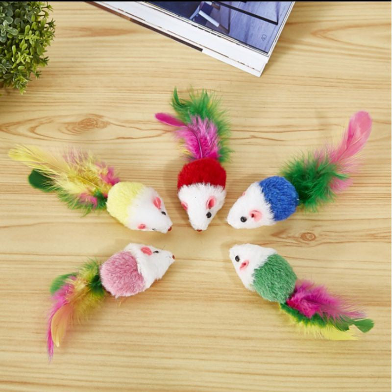Cat chaser pet toy with 5cm mouse feather tail mice with sound