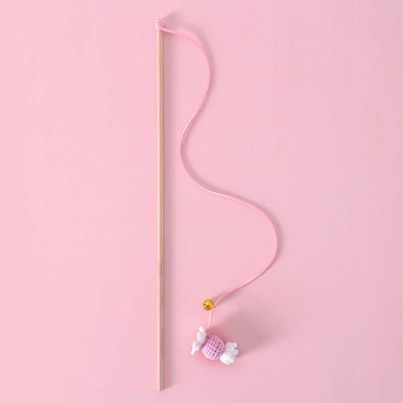 Cat teaser Candy 🍬 knitting 🧶 knit sugar pet toy wand stick chaser