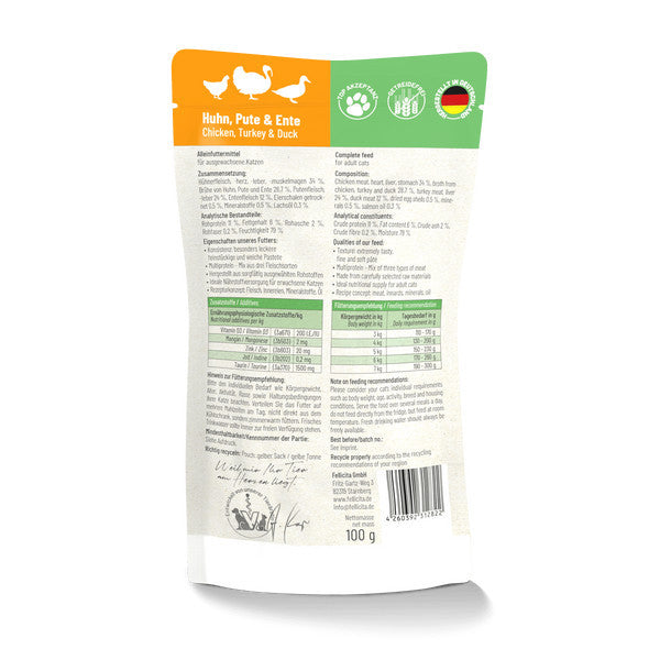 FELLICITA Cat Completely Wet Food 100g Pouch Made in Germany