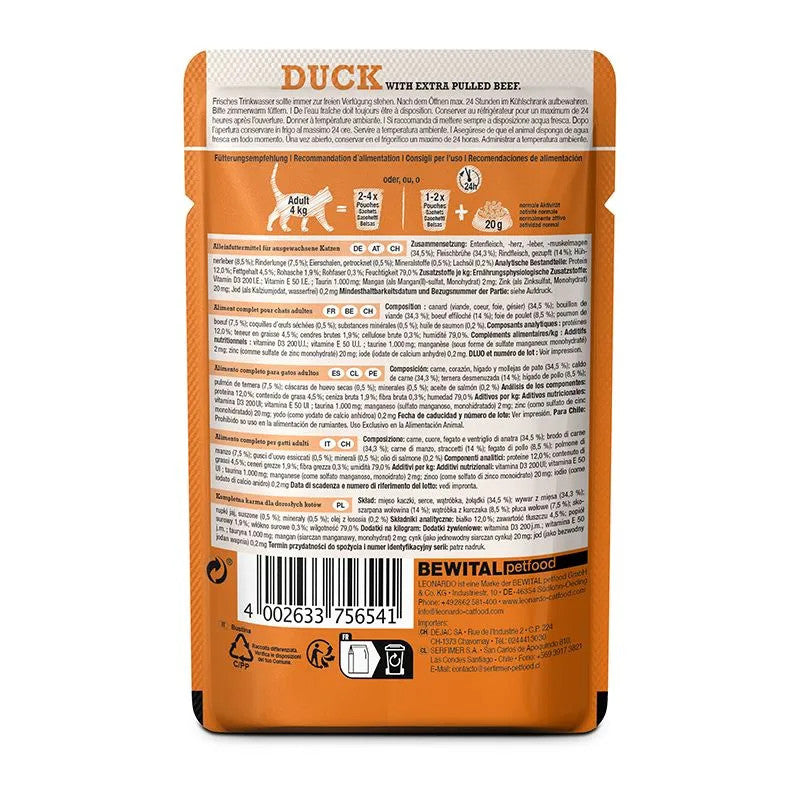 [SG] Leonardo Pulled Beef Series 70g Cat Wet Food Pouch Complete Meal Made in Germany  Pet Food