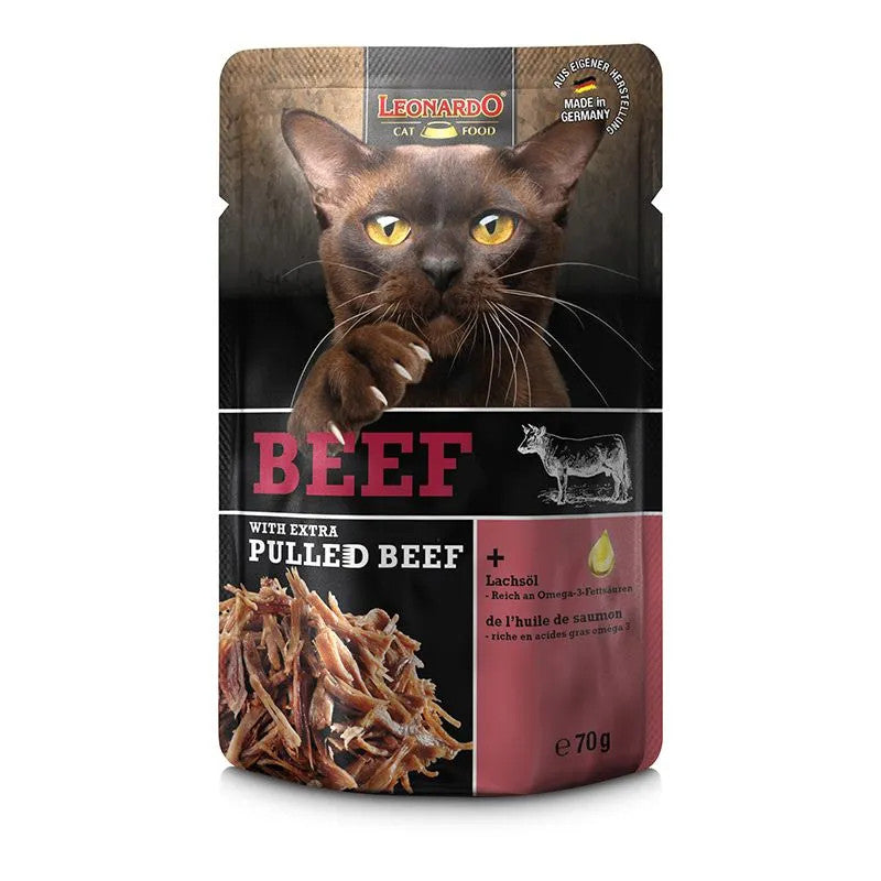 [SG] Leonardo Pulled Beef Series 70g Cat Wet Food Pouch Complete Meal Made in Germany  Pet Food