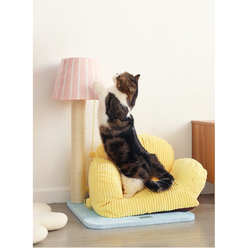 PurLab yellow cat sofa with lamp scratcher post pet bed