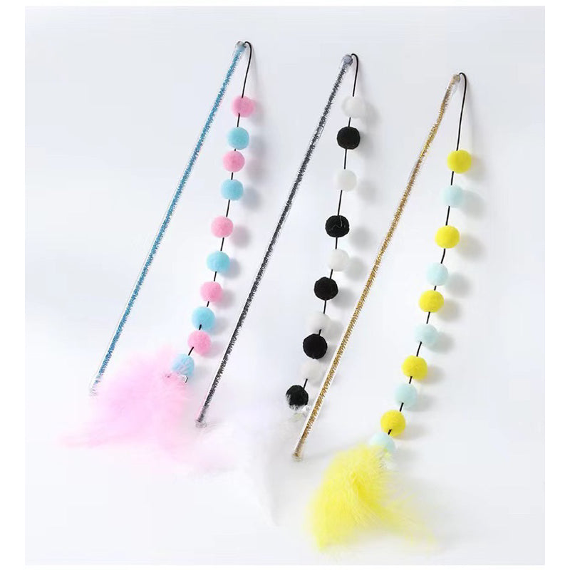 Cat teaser with elastic ball and feather chain 30cm wand stick chaser pet toy